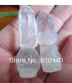 

2NATURAL WHITE Quartz Crystal Carved Wand/Point Skull Healing-FREE SHIPPIN