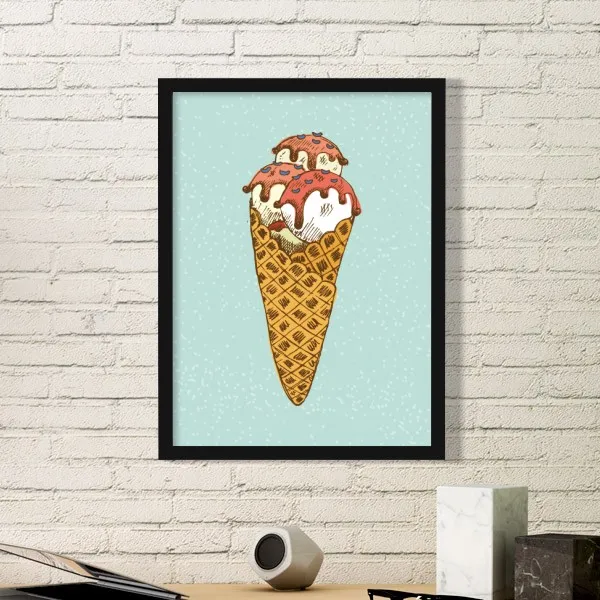 

Red White Egg Cones Ice Cream Ball Art Painting Picture Photo Wooden Rectangle Frame Home Wall Decor Gift