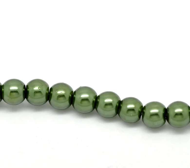 Дорин коробке Hot-3 пряди зеленый Стекло имитация жемчуга Круглый Бусины 6 мм(2/") диам.(B21225
