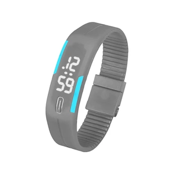 

Sports Silicone Rubber White LED Digital Watch Bracelet Men Women Grey