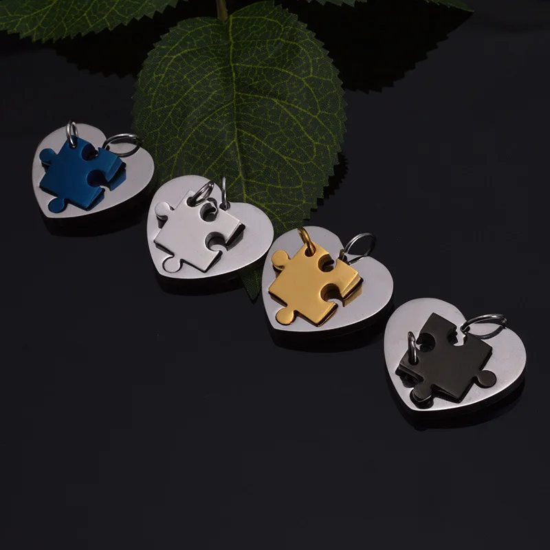 

New Arrivals 2018 Necklaces Heart Puzzle Stainless Steel necklace for women men couples collares 4 colors selection