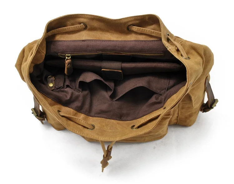 LARGE CAPACITY of Woosir Vintage Waxed Canvas Leather Waterproof Travel Backpack
