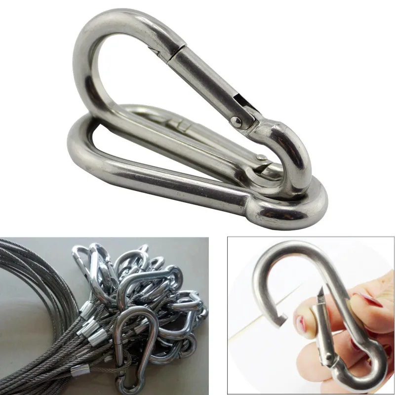

10PCS 304 Stainless Steel Mountaineering Buckle Spring Carabiner Snap Hook Keychain M4 M5 M6 M7 M8 rigging hardware