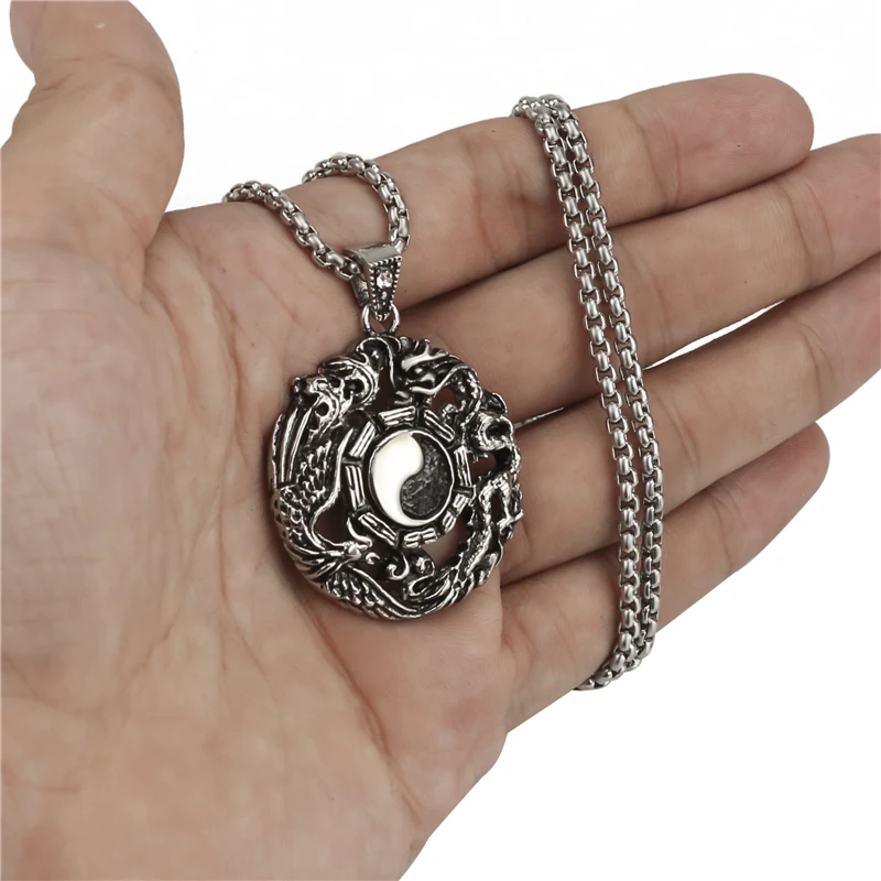 Мужские подвески из нержавеющей стали Elfasio Tai Ji Dragon & Phoenix Ying Yang модные украшения| |