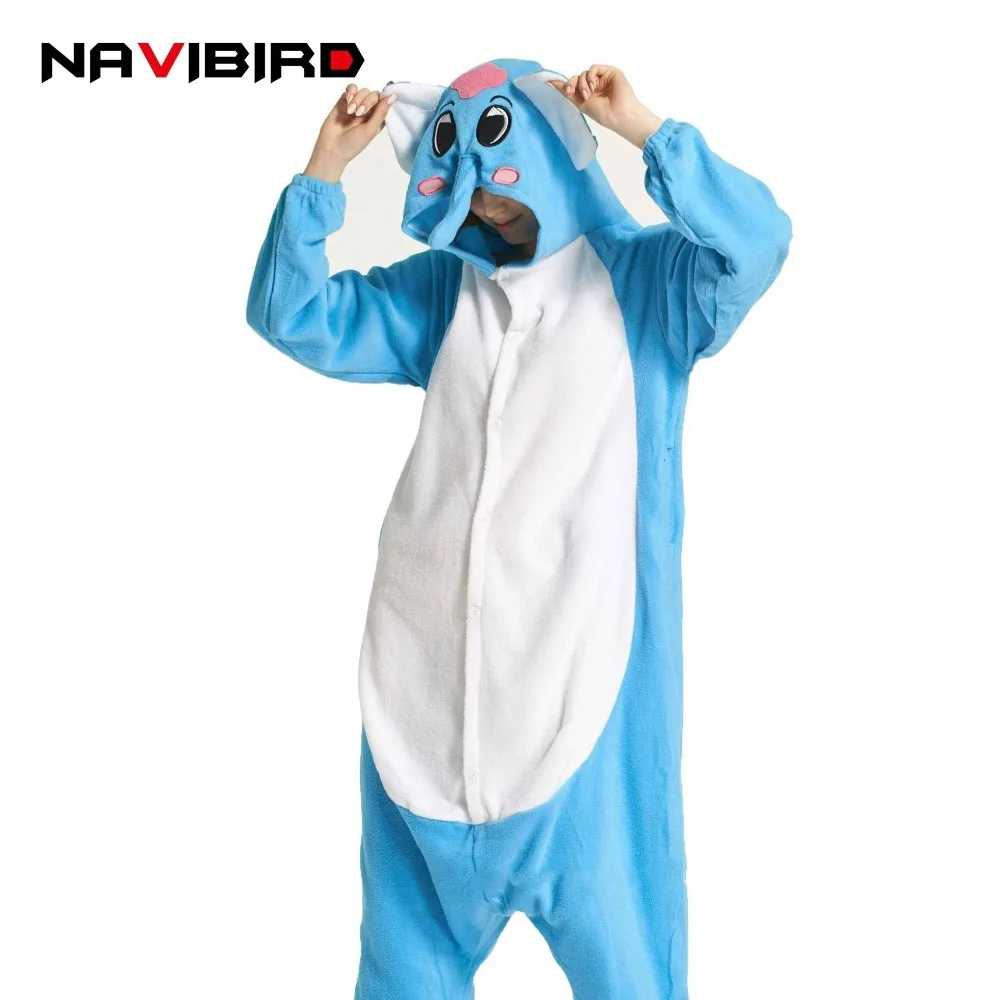 Baru Musim Dingin Biru Gajah Kigurumi Wanita Natal Onesie Keluarga