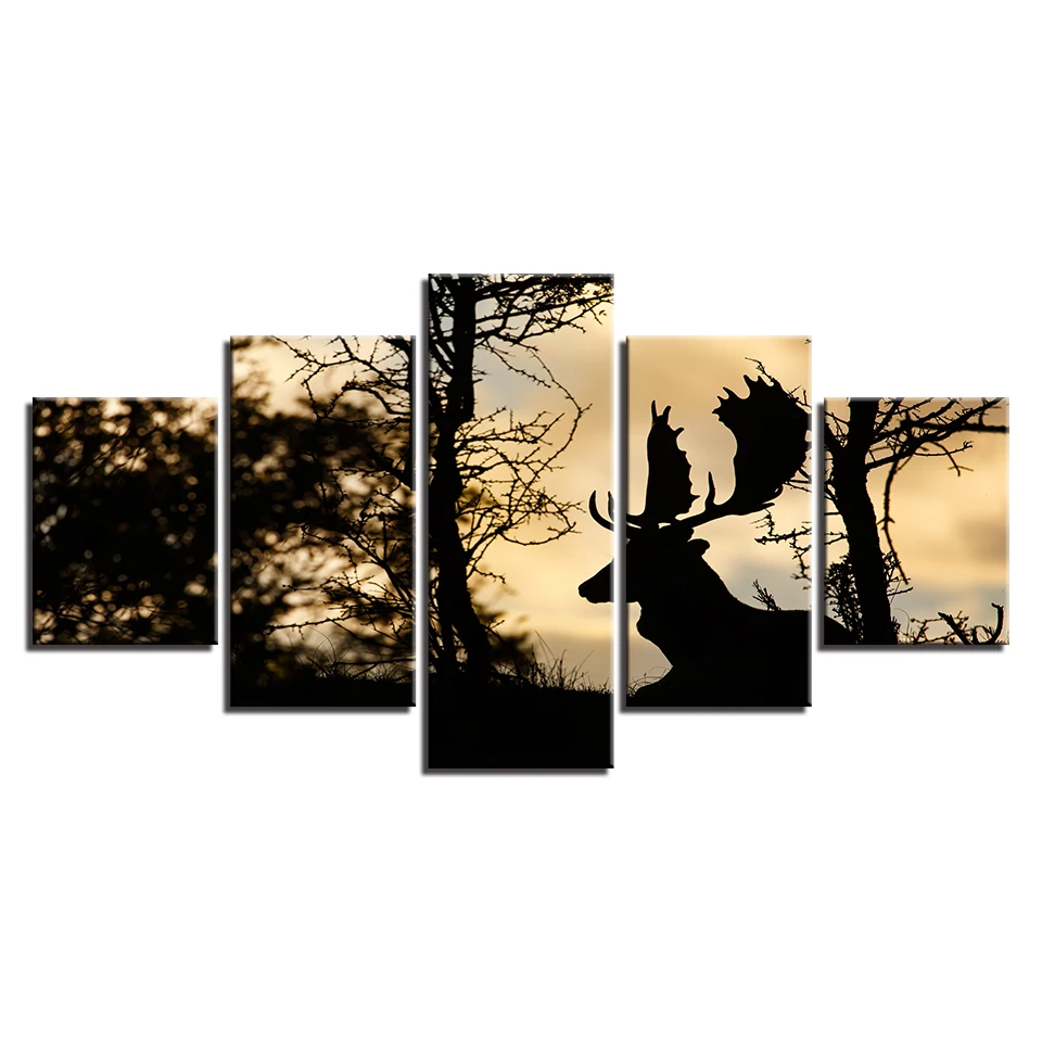 Canvas-Wall-Art-Prints-Pictures-Home-Decor-Living-Room-Framework-5-Piece-Forest-Animal-Deer-Painting (2)