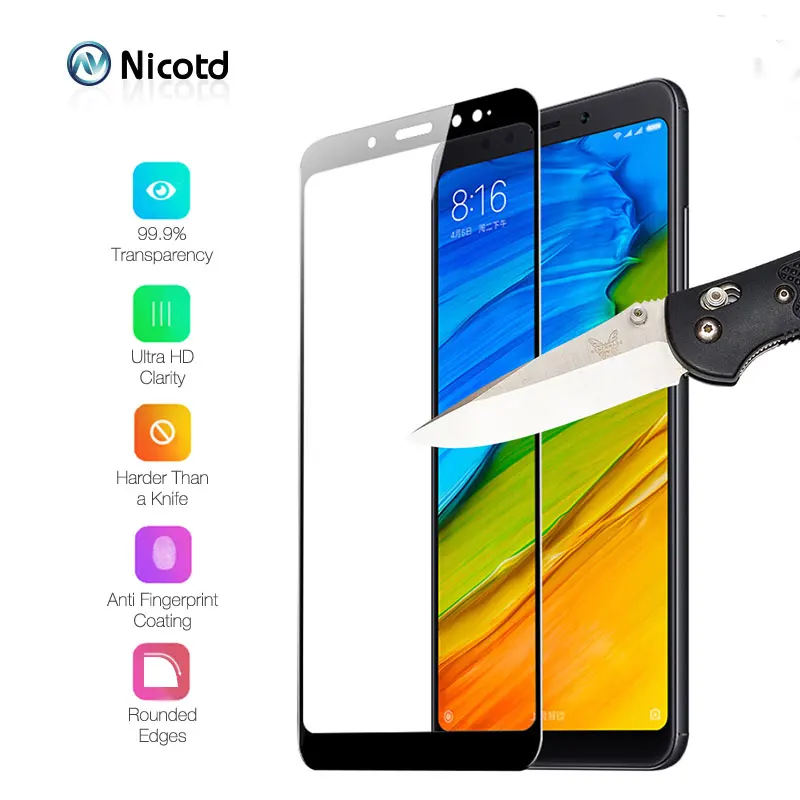 

Nicotd Full Screen Protective Tempered Glass For Xiaomi Redmi Note 5A 5 Plus Protector Film For Redmi 5A Note 5 glass Full cover