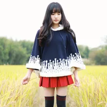 Туфли в стиле Mori Girl Harajuku Повседневное свободные Винтаж в стиле ретро с принтом пуловер крой солнце, Femme Chaqueta Для женщин зимнее пальто куртка с капюшоном