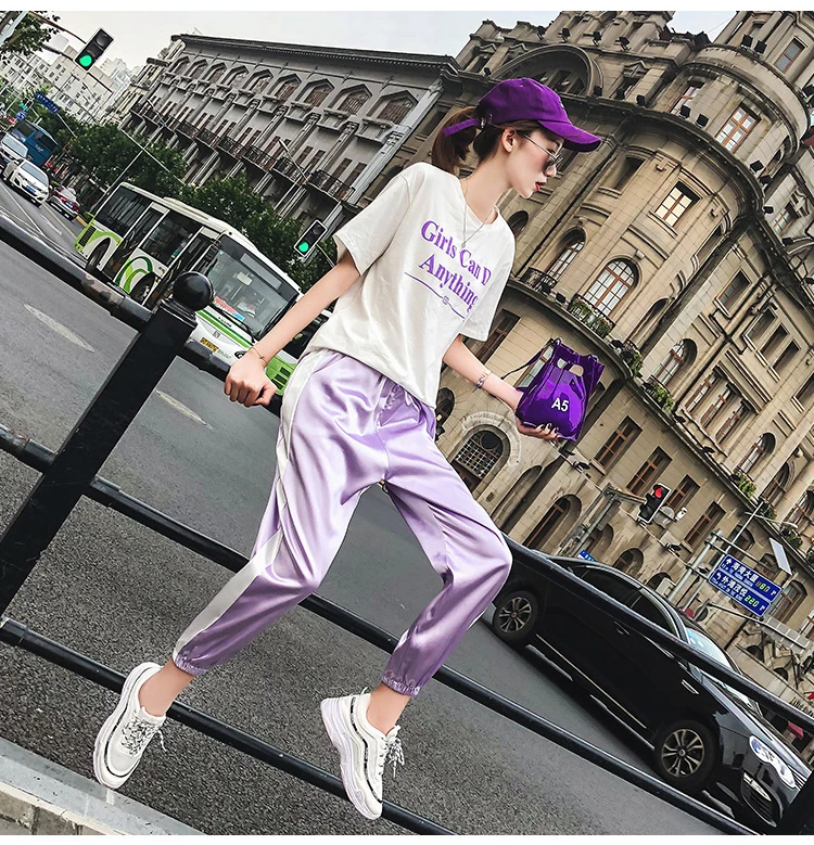 Arfreeker Harajuku Хип Хоп карго блестящие штаны для женщин уличный стиль Pantalon Femme Высокая талия Jogger Sweatpant розовый фиолетовый брюки