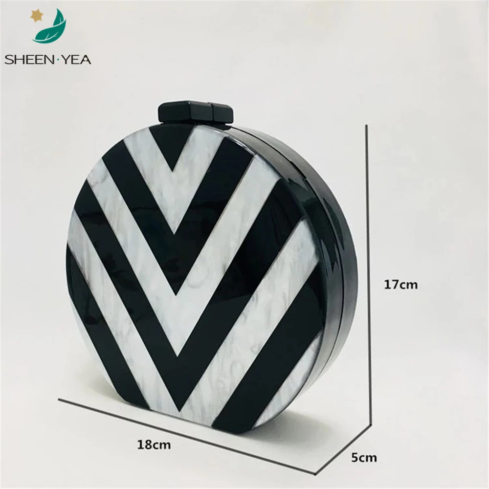 New Envelope Bag Women Acrylic Evening bag Circular Pattern Shoulder Bags Cross body Purses mini Handbag Lady striped party prom