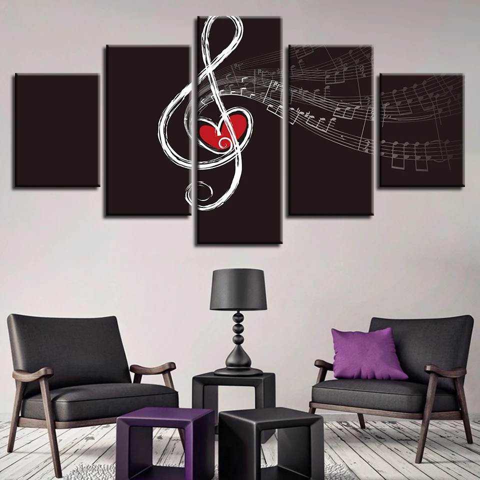 

Embelish 5 Pieces Modern Home Decor Modular Pictures For Living Room Musical Note HD Canvas Paintings Wall Art Posters Framed