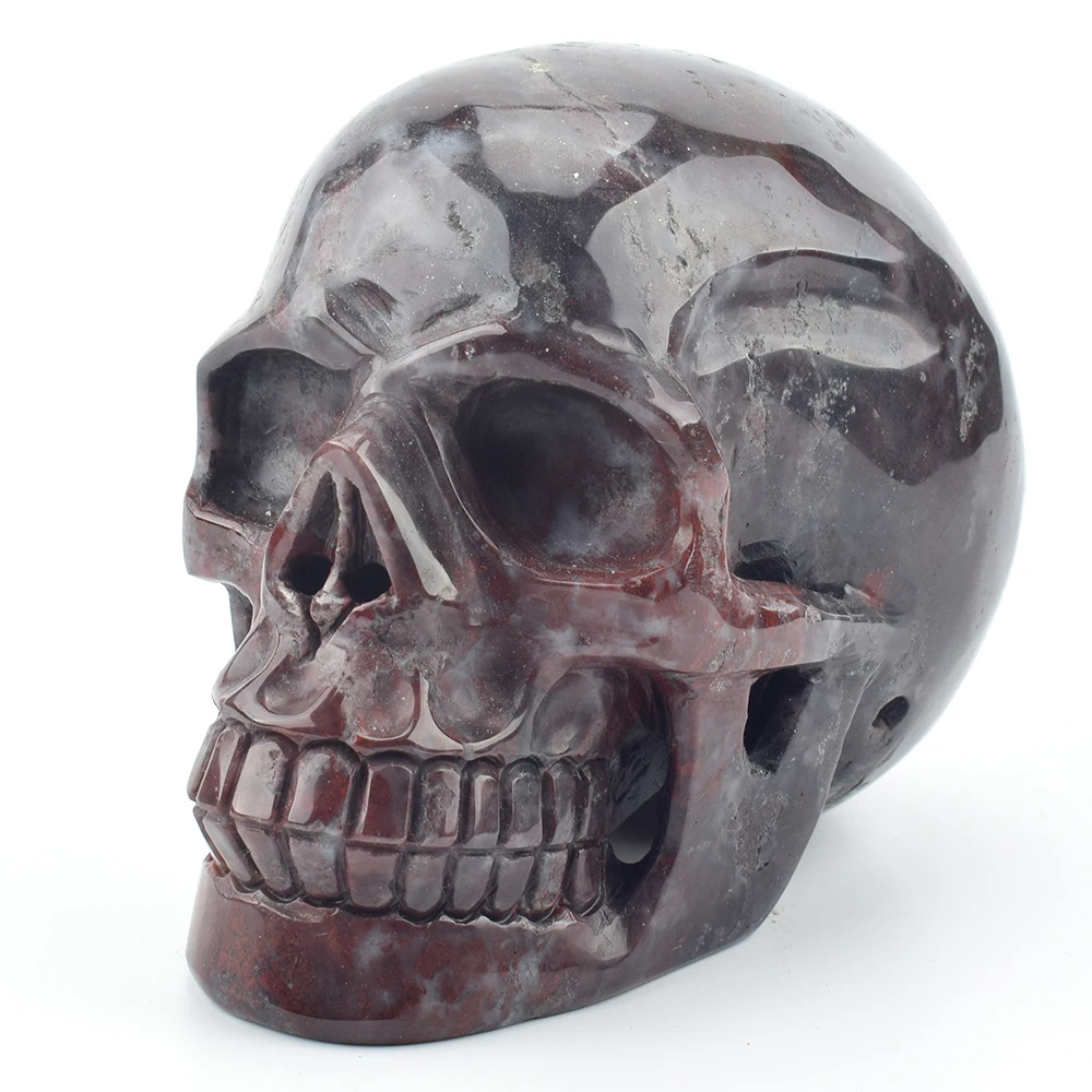 

5.5''Big Size Crystal Skull Natural Blood Stone Carved Sculpture Gemstone Skull Statue Realistic Healing Figurine Home Decor