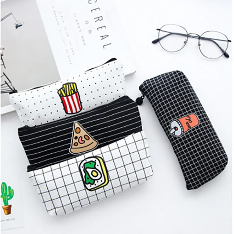 

Cute Food Pizza Fries Canvas Pencil Case Kawaii Stationery Storage Organizer Bag School Office supplies stationery organizer