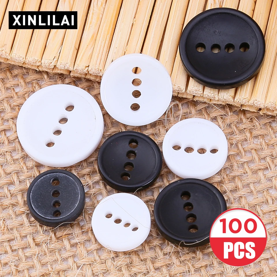 

10pcs-100pcs Resin Buttons Muti-size High Quality 4 Holes Round Buttons DIY Clothing Accessories Decoration Black-White Color
