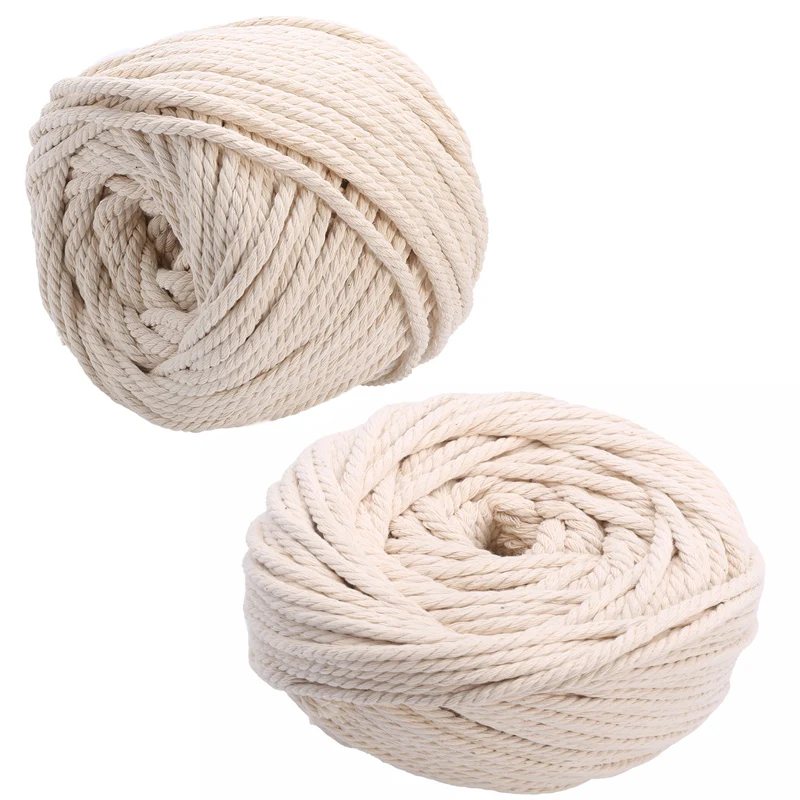 Beste 1 Roll 5mm x 65M Macrame Touw Natuurlijke Beige Katoen Twisted Cord Textiel Snaren voor Artisan DIY Hand craft Decoratie