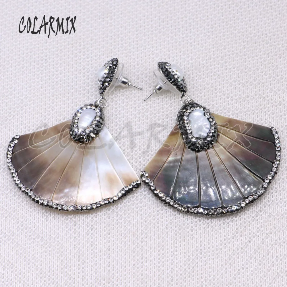 

Fashion sector shell earrings drop pave rhinestone & pearls earrings shell earrings fashion jewelry gift to lady 4442