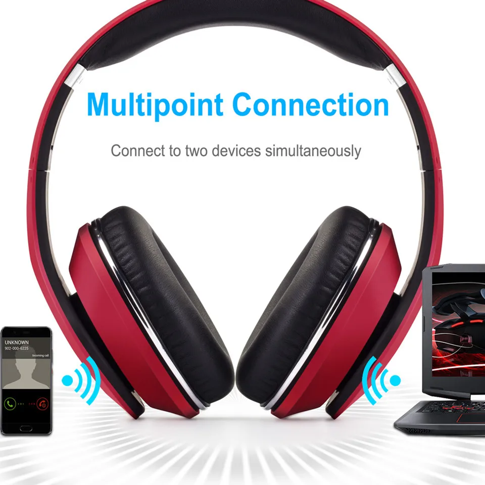 August EP640 Bluetooth Headphones for 2 Device, Red