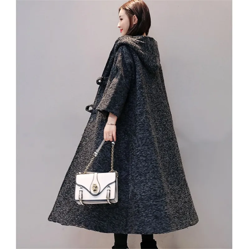 Vintage Cloak Womens windbreakers 2020 Autumn Winter Hooded ladies coats Long cardigan Plus Size Nine sleeve knit outerwear | Женская