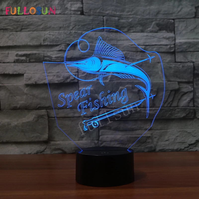 Светодиодные фонари ночей копье Рыбалка USB 3D лампа красочные акриловая плита LED Настольная лампа как подарок к празднику