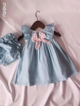 

Roimyal Wholesale 2019 summer new 3-8 year old girl summer cotton round neck toddler kids petal sleeves cute princess dress