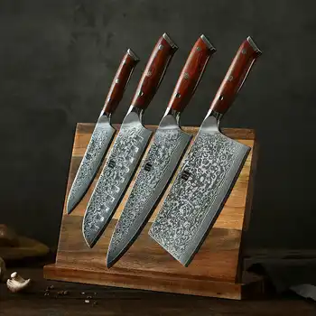 XINZUO 4PCS Kitchen Knife Set VG10 Damascus Steel Big Cleaver Chef Knives Stainless Steel Santoku Butcher Knife Rosewood Handle