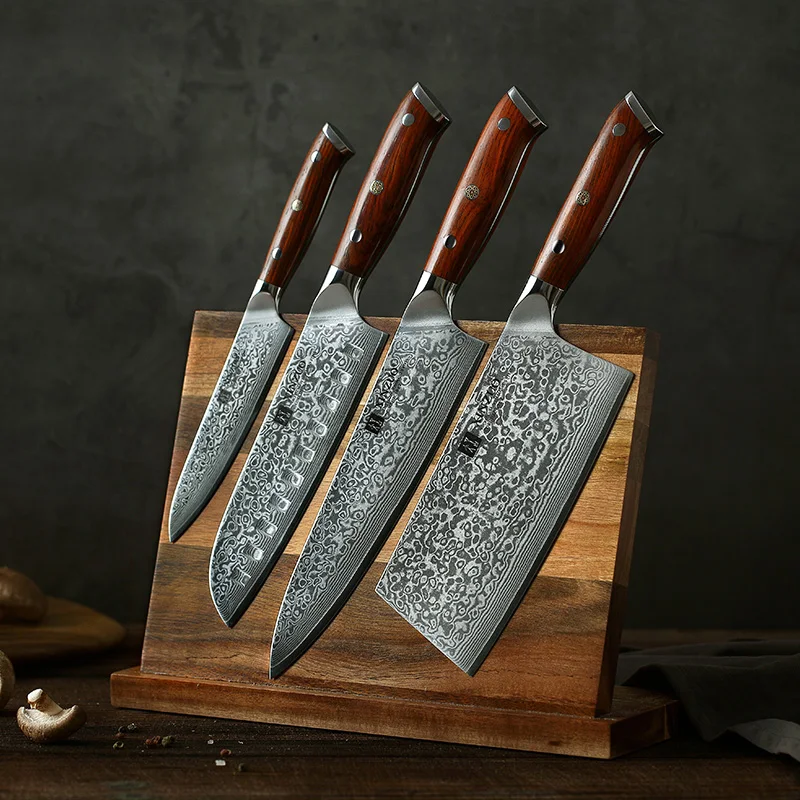  XINZUO 4PCS Kitchen Knife Set VG10 Damascus Steel Big Cleaver Chef Knives Stainless Steel Santoku B - 32793522383