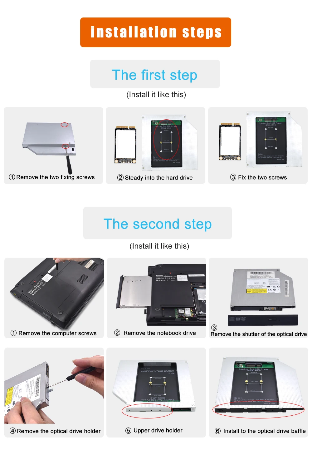 TISHRIC 12,7 мм Caddy MSATA 2nd HDD SSD жесткий диск для SATA 3 корпус адаптер для ноутбука DVD-ROM Optibay Алюминиевый Чехол Коробка