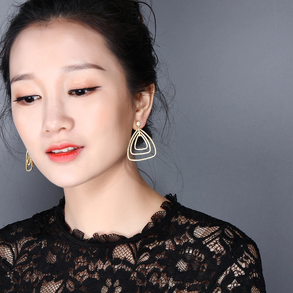 Fashion jewelry large accessories Clear crystal brincos de festa joyeria Trendy Dropshipping Triangle big Earrings for women