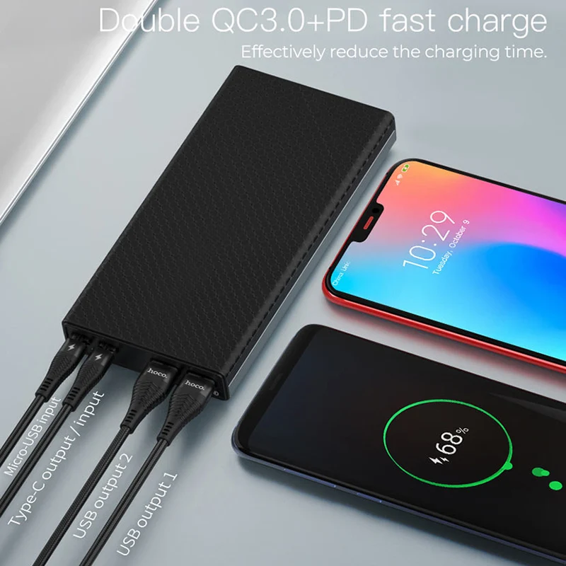 HOCO 30000 мАч Внешний аккумулятор 18 Вт PD usb type C Quick Charge 3,0 power Bank 30000 мАч 3,0 FCP внешний аккумулятор зарядное устройство для Xiaomi