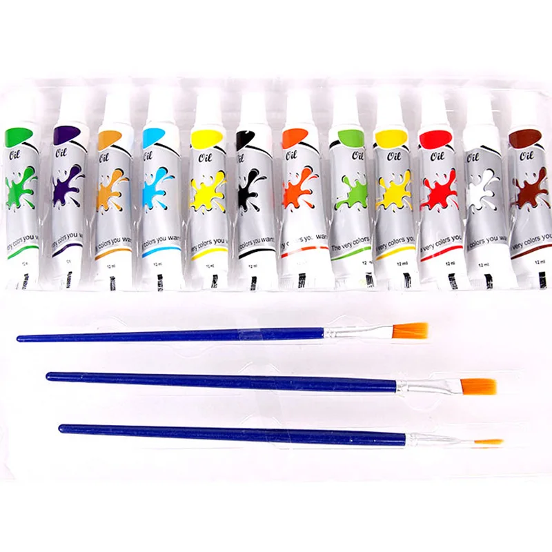 12 цветов 12 мл акриловые краски s набор краски ed для ногтей стекло для рисования ткань краски бесплатно 3 кисти ручка и Палитра Инструменты для рисования для детей DIY