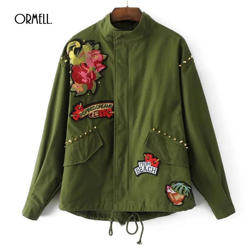 ORMELL Women Floral Embroidery Jacket Ladies Autumn Outwear Stand