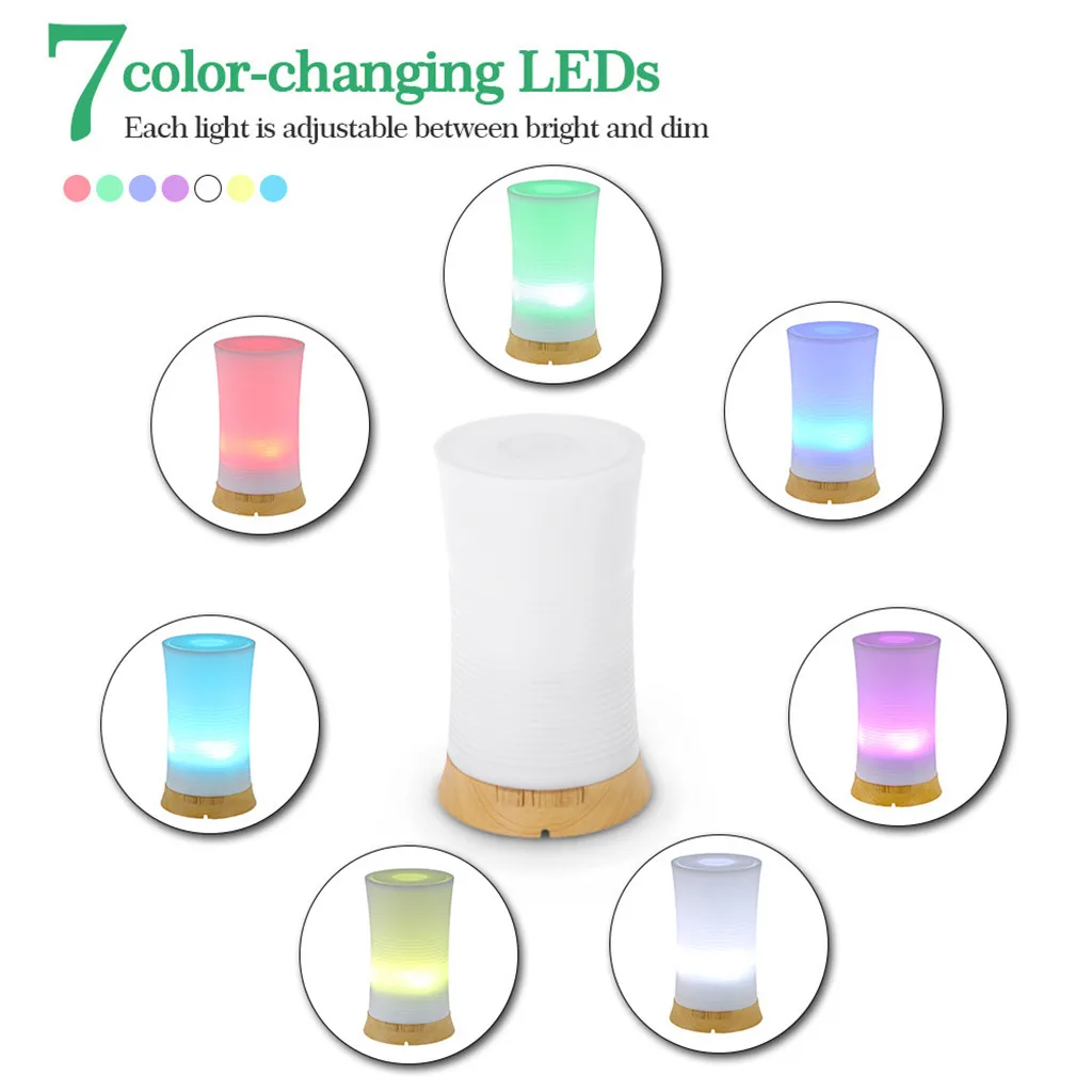 

400ml colorful LED creative wooden base humidifier USB ultrasonic incense therapy office bedroom car atomizer#20