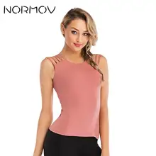 NORMOV сплошной цвет без рукавов Быстросохнущий Спортивный короткий топ для фитнеса спортивные лосины для бега Топ женский жилет для йоги