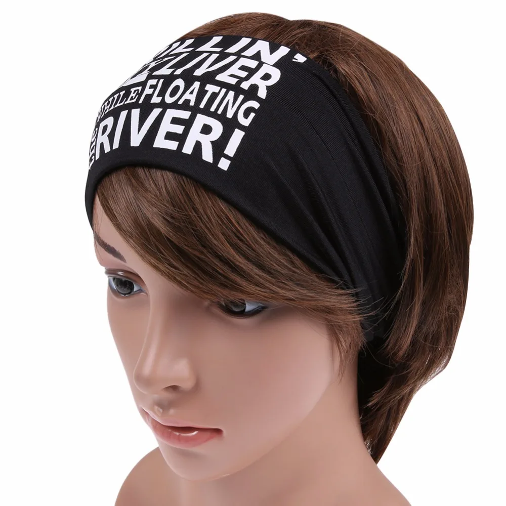 2017 New Sweatband Stretch Letter Print Hairband Men Women Outdoor