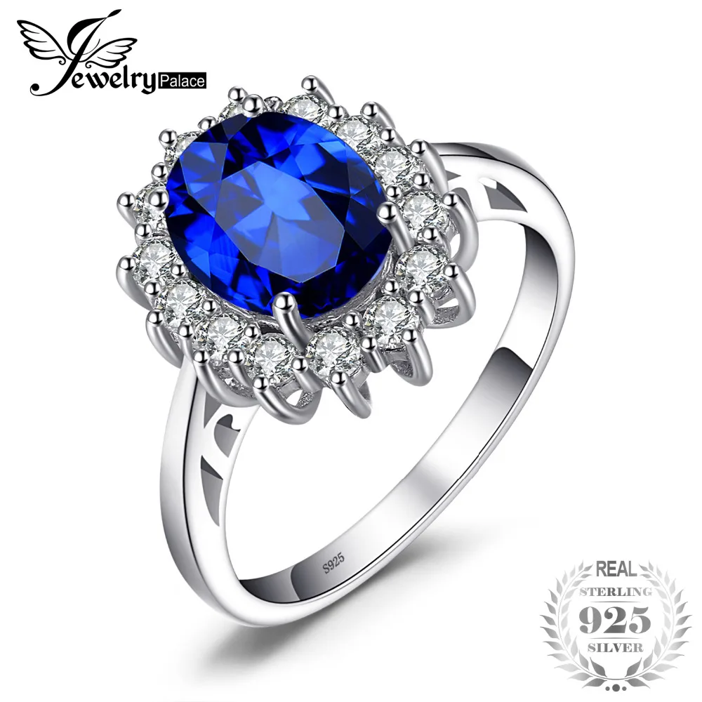 JewelryPalace Принцесса Диана Уильям Кейт Миддлтон 3.2ct создан синий сапфир обручение 925 пробы Серебряное кольцо - изображение