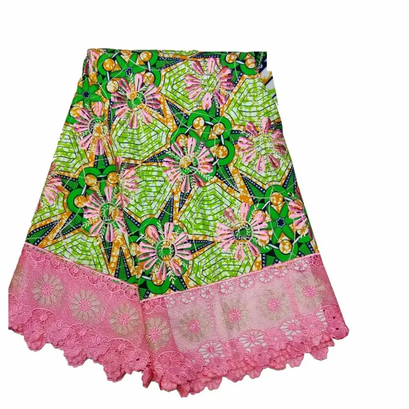

Ankara African Wax Prints Fabric Hollandais style With Pink Embroidery High Quality 5yard African Fabric for Party Dress F93-19