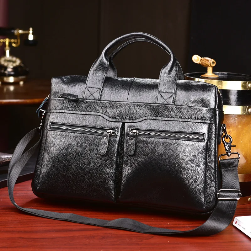 

KVKY men's briefcase bag men's genuine leather laptop bag business tote for document office portable laptop shoulder bag bolsos