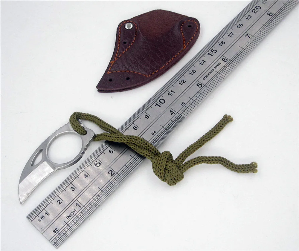 

Mini MC Pocket Karambit with leather sheath cutter portable claw knife tool Outdoor camp gadget Survive box package opener open