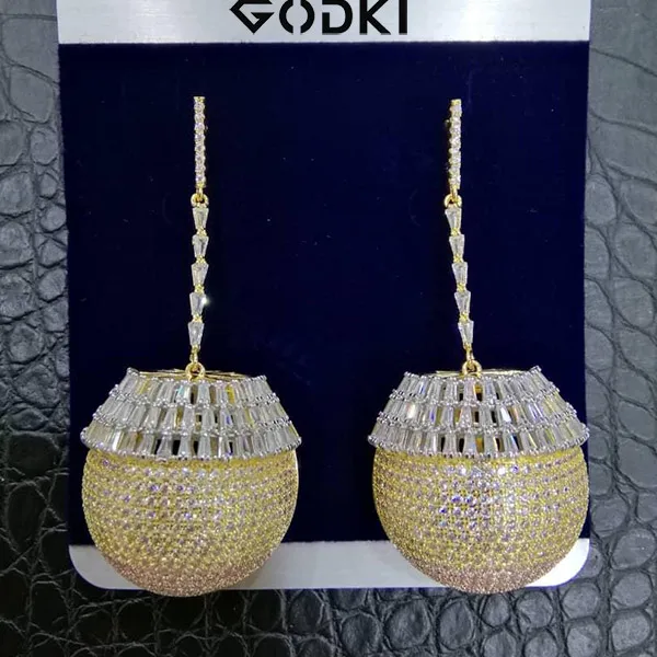 Tricolor GODKI знаменитые сочные длинные висячие серьги, трендовые кубические циркониевые Свадебные вечерние золотые серьги для женщин из Дубаи - Окраска металла: Tricolor
