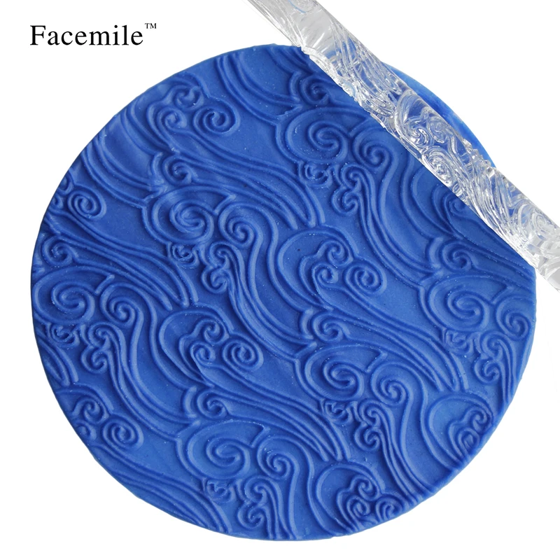 

Texture embossing acrylic Rolling Pin Sea Wave for sugar craft Fondant Cake Tools Decoration