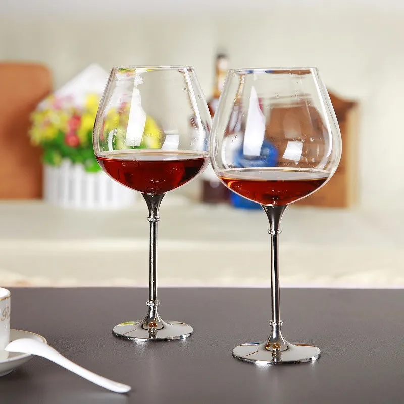 1 pair wedding glass set wine cups crystal glasses silver metal stem