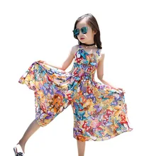 Одежда для детей Новинка года, летние комбинезоны для девочек платье на подтяжках с цветами для девочек, комбинезон, модные шифоновые широкие штаны для детей, одежда