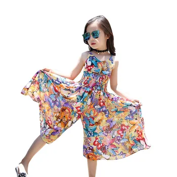 

Children's Wear Girls 2019 New Summer Overalls Girls Floral Suspender Jumpsuit Fashion Chiffon Wide-leg Pants For child Clothing