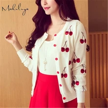 Makuluya Autumn spring women Sweater cherry Embroidery Pattern all-match lady jacket coat Long Sleeve Short Knitting Cardigan