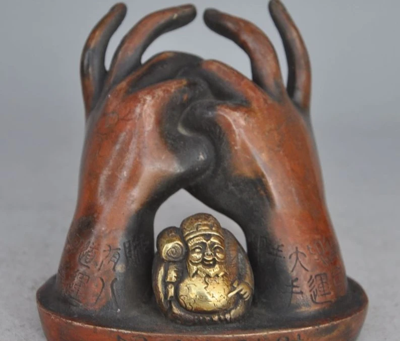 

Auspicious Chinese bronze wealth lucky Hand God of wealth Fortuna buddha Statue