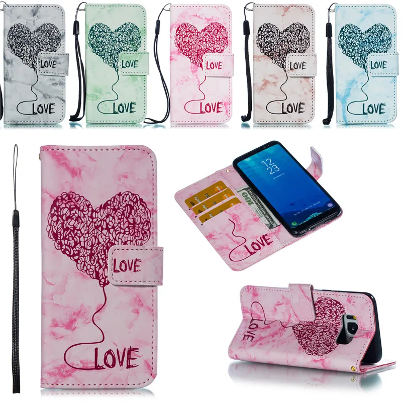 

For Samsung Galaxy S8 Plus Case cover Cute Love Marble Painted Leather Flip Wallet Phone Case For Samsung Galaxy S8 S8+Plus Case