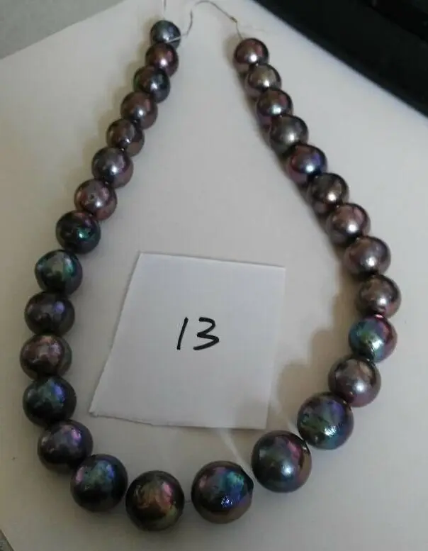 

elegant 12-15mm natural tahitian black pearl necklace 18inch (9.13)