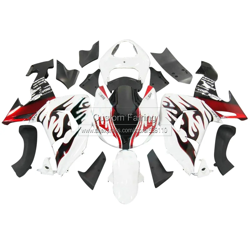 Поп Обтекатели для Kawasaki ZX10R zx 10r 2007 2006 Ninja черное пламя 07 06 белый комплект