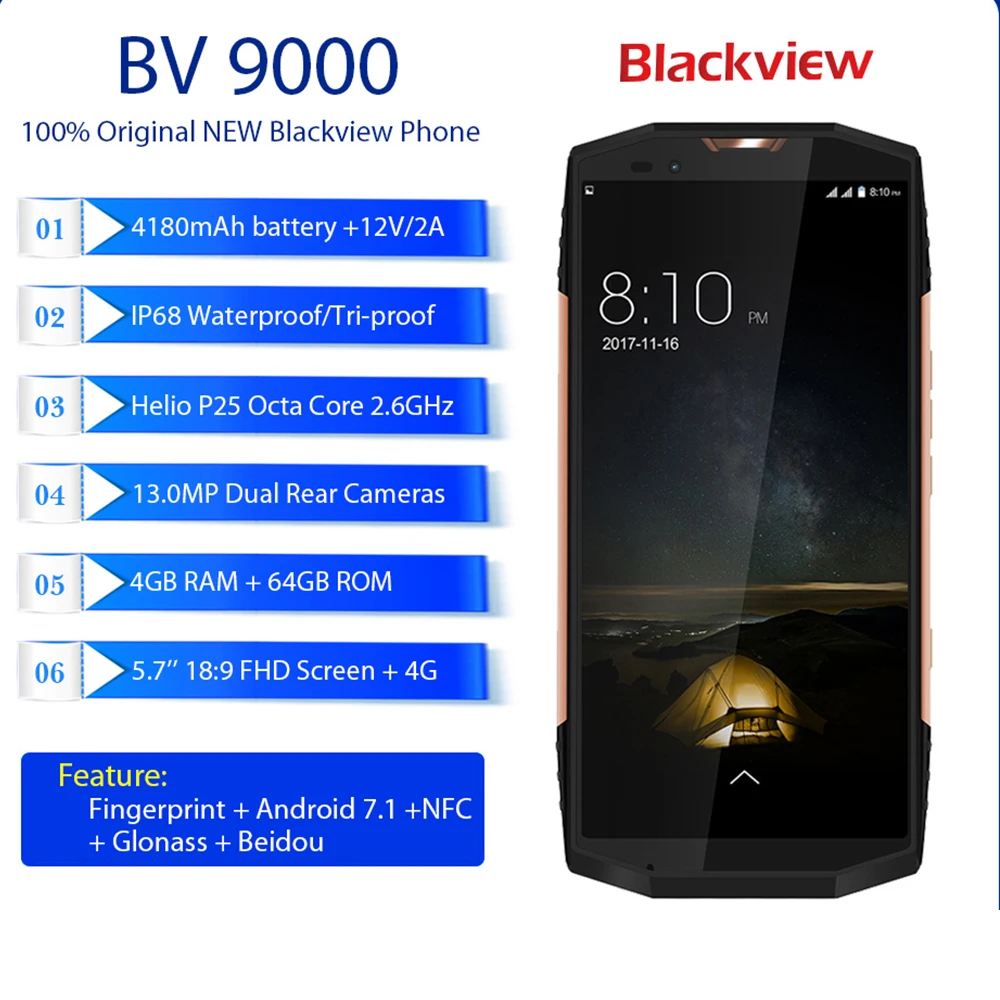 Blackview BV9000 смартфон Helio P25 четыре ядра 4 Гб + 64 ГБ 5 7 дюйма IP68 водонепроницаемый NFC 4G