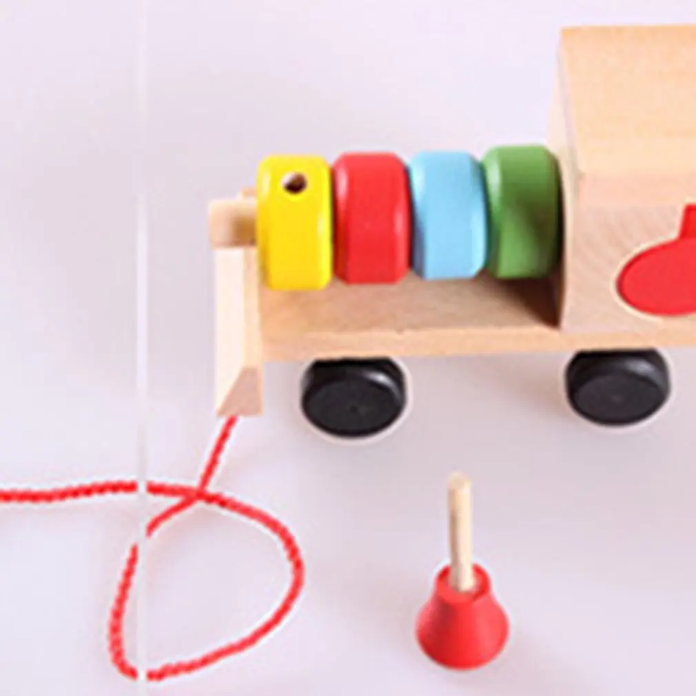 Новые игрушки для малышей, детский прицеп, деревянный поезд, транспортное средство, геометрические блоки/цветные блоки для обучения детей, подарок на день рождения/Рождество